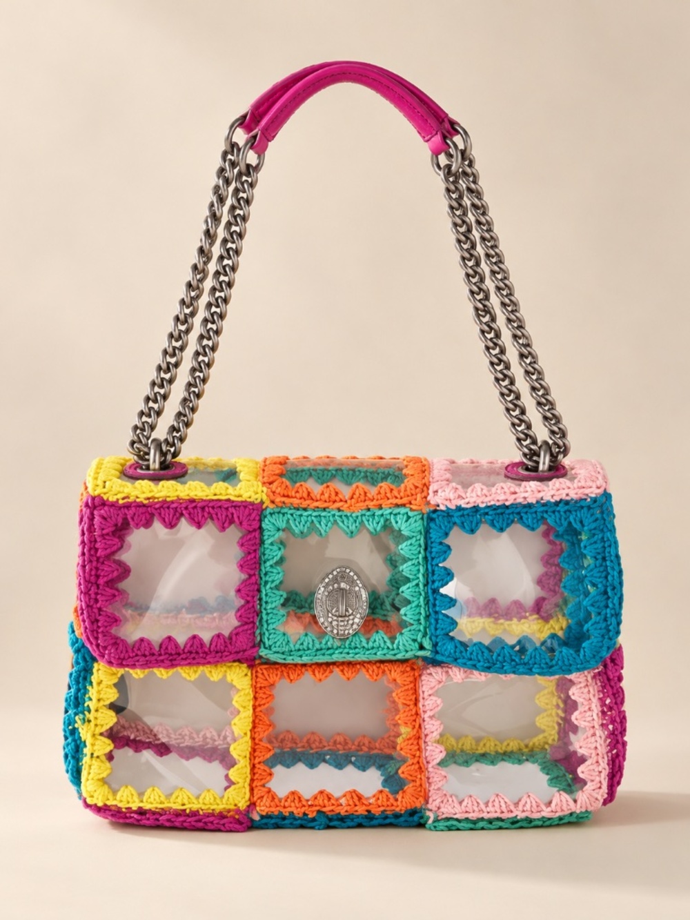 NWT Kurt Geiger London Medium Kensington Clear Rainbow Crochet Shoulder Bag